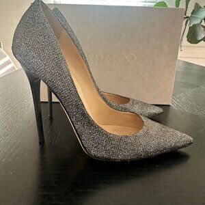 Jimmy Choo Silver Anthracite Pointy Toe Classic 39 Pump